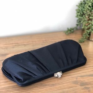 Navy Blue Satin Formal Evening Clutch Purse